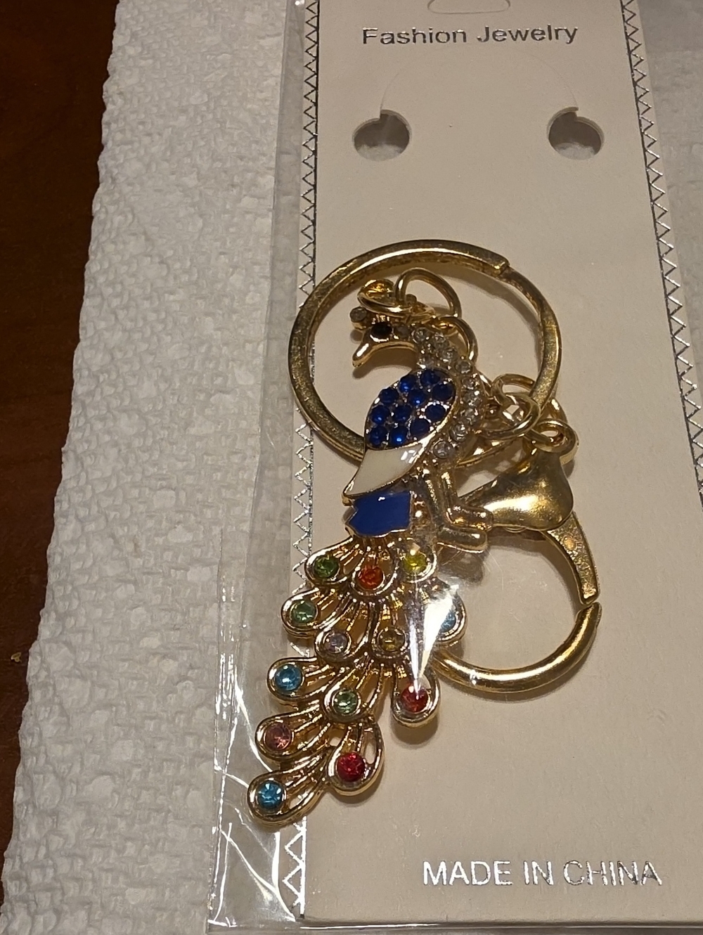 Gold Peacock Key Holder with Multicolor Gems (2) - Picture 2 of 3